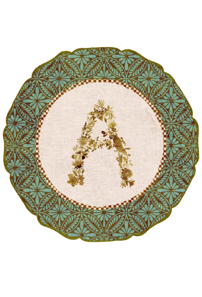 Pvc placemat Ø 37 Monogramma turchese